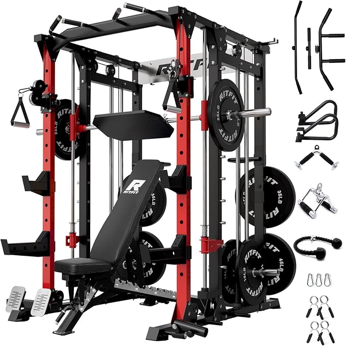 RitFit Buffalo Smith Machine, Power cage with LAT-Pull Down System & Cable Crossover System